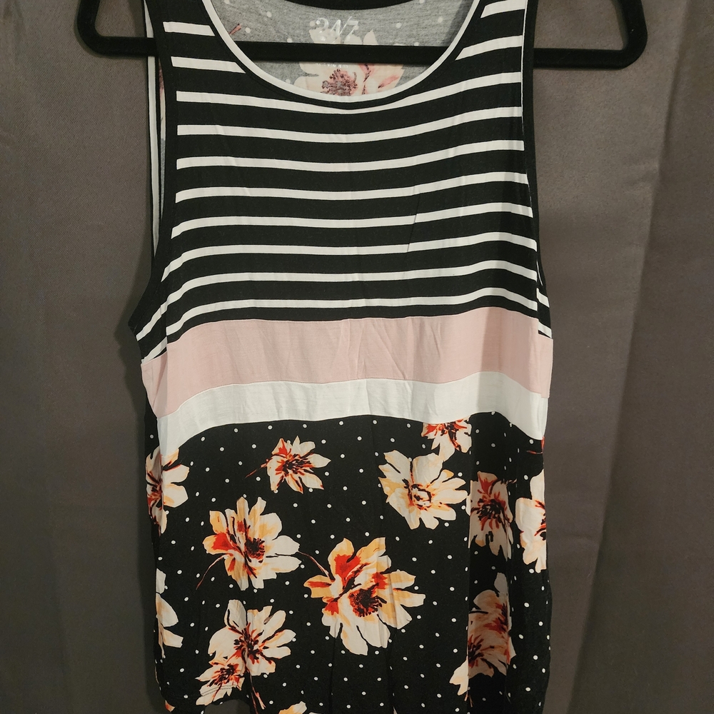 Maurices 24/7 Striped and Floral Sleeveless Top Sz. OX